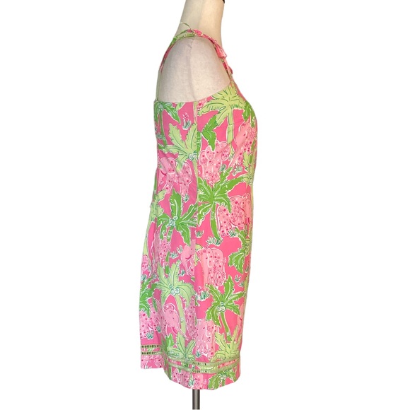 RARE Vintage Lilly Pulitzer Taboo Elephant Palm Print Pink Tie Bow Dress - 6 - Picture 4 of 10